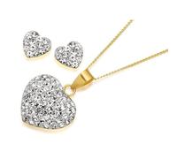 9ct Gold Crystal Heart Necklace And Earring Gift Set - G5007