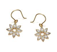 9ct Gold Cubic Zirconia Flower Hook Wire Drop Earrings - 12mm drop - G2826
