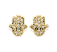 9ct Gold Cubic Zirconia Hamsa Hand Stud Earrings - 8mm - G27121