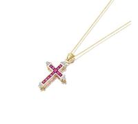 9ct Gold Diamond And Ruby Cross And Chain - D5711