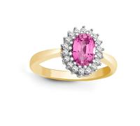9ct Gold Diamond Pink Sapphire Classic Royal Cluster Ring 11mm - 9R424 Jewelco London Gold P