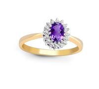 9ct Gold Diamond Purple Amethyst Classic Royal Cluster Ring 9mm - 9R402 Jewelco London Gold Q