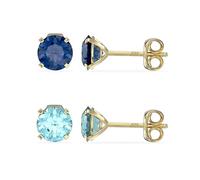 9ct Gold Earrings Set Hallmarked 375 Jewellery Set 2 Pairs Birthday Stone Teardrop Heart Stud Earrings Gifts for Her Birthday Christmas Mother's Day Valentine's Day (Sapphire & Aqua Studs)
