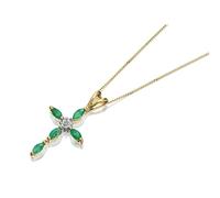 9ct Gold Emerald And Diamond Cross Necklace - D9799