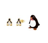 9ct gold enamel penguin children's stud earrings. Novelty animal gift box