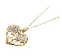 9ct Gold F.Hinds Tree Of Life Crystal Heart Necklace - R8223