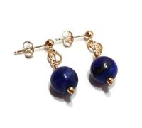 9ct Gold Lapis Lazuli Earrings, Natural Blue Gemstone Drop, Stud Earrings for Women