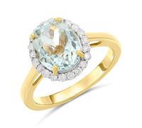9ct Gold Oval Aqua & Diamond Cluster Ring, 1/4ct. Size M - Z51181
