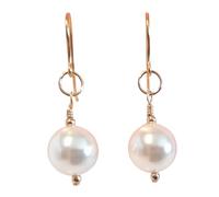 9ct Gold Pearl Drop Earrings, Large 12mm White Pearls, Dangle Drop Earrings for Women