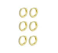 9ct Gold Plated Hoop Earrings, 925 Sterling Silver Post Small Gold Hoop Earrings with AAA Cubic Zirconia, 3 Pairs Small Sleeper Hoops Huggie Hinged Earrings (8mm*3)