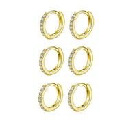 9ct Gold Plated Hoop Earrings, 925 Sterling Silver Post Small Gold Hoop Earrings with AAA Cubic Zirconia, 3 Pairs Small Sleeper Hoops Huggie Hinged Earrings (10mm*3)