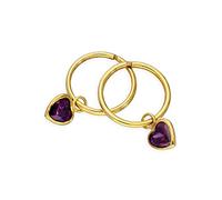 9ct Gold & Purple CZ Crystal Heart Hoop Earrings