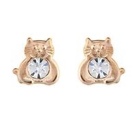 9ct gold pussy cat crystal CZ stud earrings Gift box