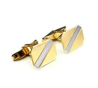 9ct Gold Rectangular Swivel Back Cufflinks with White Gold Diagonal Stripe