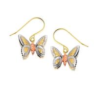 9ct Gold Three Colour Butterfly Hook Wire Earrings - 15mm drop - G1205