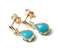 9ct Gold Turquoise Diamond cut Teardrop dangly earrings