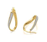 9ct Gold Twisted Oval Moon Dust Hoop Earrings - 29mm - G4131