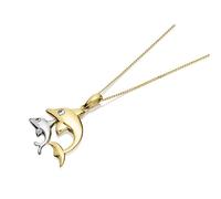 9ct Gold Two Colour Cubic Zirconia Dolphin Necklace - R8749