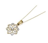 9ct Gold Two Colour Cubic Zirconia Flower Necklace - R6976
