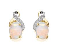 9ct Gold Two Colour Opal And Diamond Stud Earrings - G0524