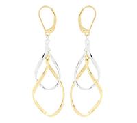 9ct Gold Two Colour Spiral Drop Earrings - 58mm drop - G1447