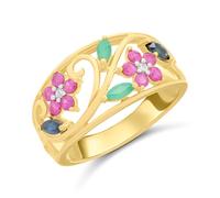 9ct Multistone (Ruby,Emerald,Sapphire And Diamond) Band Ring - D84102-O