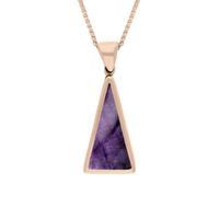 9ct Rose Gold Blue John Mother Of Pearl Small Double Sided Triangular Fob Necklace - Rose Gold