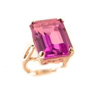 9ct Rose Gold Ring, Womens Solitaire Synthetic Pink Sapphire Basket Ring - Size O