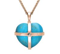 9ct Rose Gold Turquoise Marcasite Medium Cross Heart Necklace - Gold CRH-2724