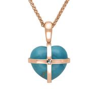 9ct Rose Gold Turquoise Marcasite Small Cross Heart Necklace - Gold