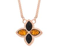 9ct Rose Gold Whitby Jet And Amber Eden Small Marquise Flower Necklace EDN-578