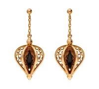 9ct Rose Gold Whitby Jet Flore Filigree Drop Earrings FLR-400