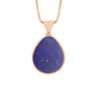 9ct Rose Gold Whitby Jet Lapis Lazuli Hallmark Double Sided Pear-shaped Necklace - Gold FBS-2446