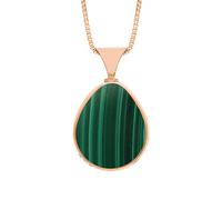 9ct Rose Gold Whitby Jet Malachite Hallmark Double Sided Pear-shaped Necklace - Gold FBS-2445