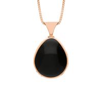 9ct Rose Gold Whitby Jet Mother of Pearl Hallmark Double Sided Pear-shaped Necklace - Gold FBS-2444