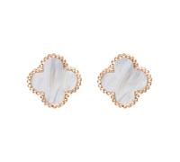 9ct Rose Gold White Mother of Pearl Bloom Four Leaf Clover Ball Edge Stud Earrings BLM-400