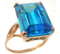 9ct Rose Gold Womens Solitaire Blue Cubic Zirconia CZ Basket Ring - Size P