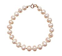 9ct Solid Gold Pearl Bracelet with White Freshwater Pearls and Gold Beads (7.0 Inch)