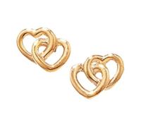 9ct Solid Yellow Gold Double Heart Stud Earrings for Women & Girls - Interlocking Open Heart Design - Hallmarked 375 Gold Jewellery - 6mm x 8mm - Includes Gift Box & Polishing Cloth