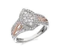 9ct Two Colour Gold Marquise Diamond Cluster Ring - 1/2ct - D9316-R