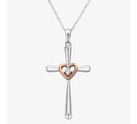 9ct Two Tone Gold 0.01ct Diamond Cross and Heart Pendant THP22146-01