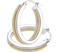 9ct White and Yellow Gold Earrings - Squared Edge Layered Hoop Women’s Earrings (17cm) - by Elegano