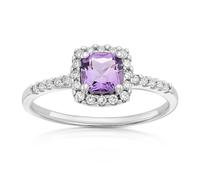 9ct White Gold 0.15ct Diamond & Amethyst Halo Ring
