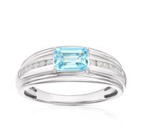 9ct White Gold 0.15ct Diamond Swiss Blue Topaz Wedding Band