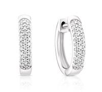 9ct White Gold 0.15ct Diamond Triple Row Pavé 10mm Hoop Earrings