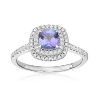 9ct White Gold 0.25ct Diamond & Tanzanite Double Halo Ring