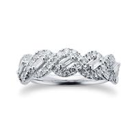 9ct White Gold 0.46cttw Round & Baguette Twist Ring - Ring Size N