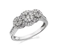 9ct White Gold 1 Carat Diamond Trilogy Cluster Ring - D6803-T
