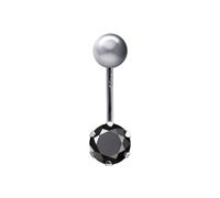 9ct White Gold 6mm CZ Solitaire Banana Belly Bar Piercing 10mm - JBJ101 Jewelco London Black One Size