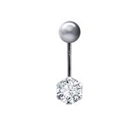 9ct White Gold 6mm CZ Solitaire Banana Belly Bar Piercing 10mm - JBJ101 Jewelco London Clear One Size